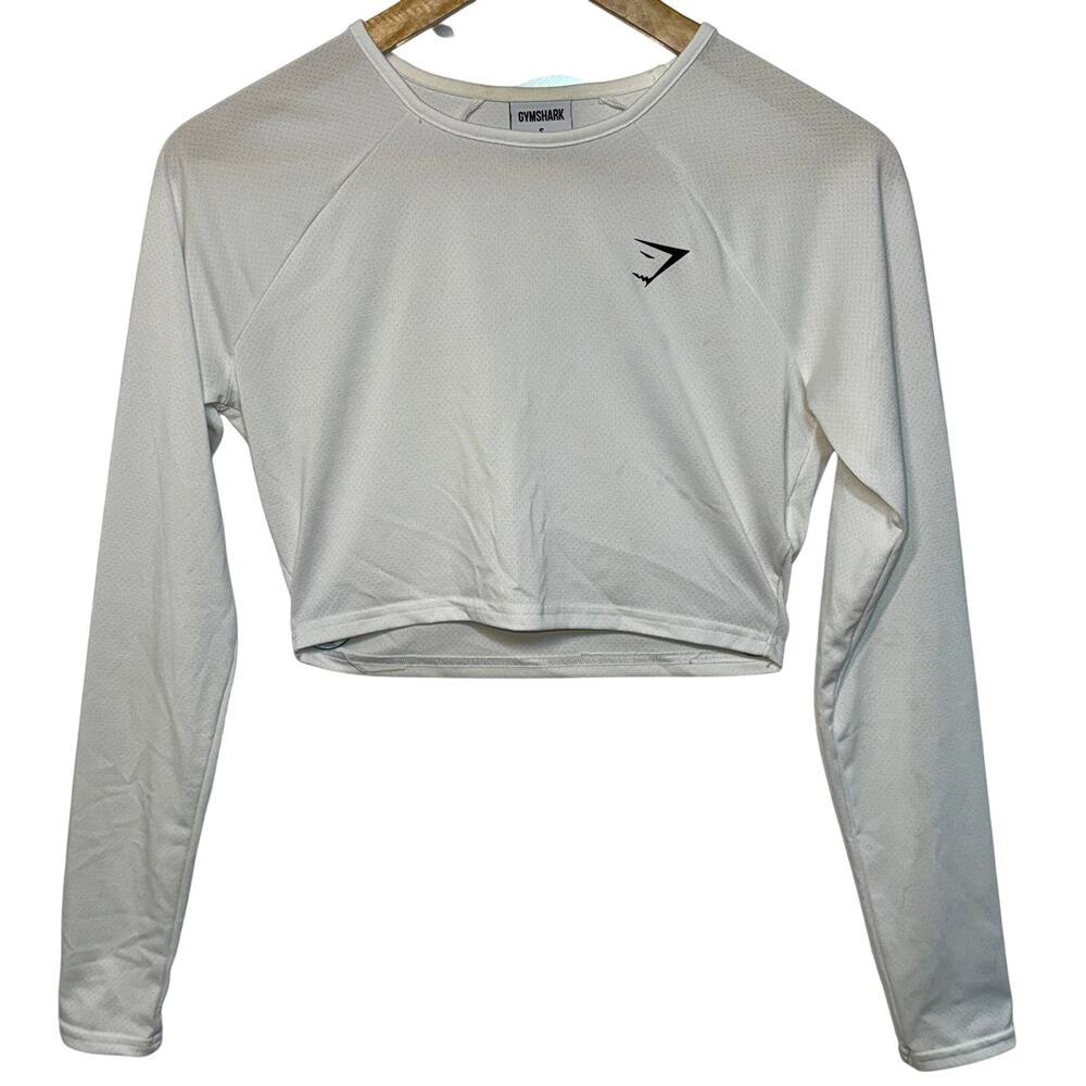 Gymshark White Crew Neck Long Sleeve Cropped Training Top Crop Top Shirt Size S